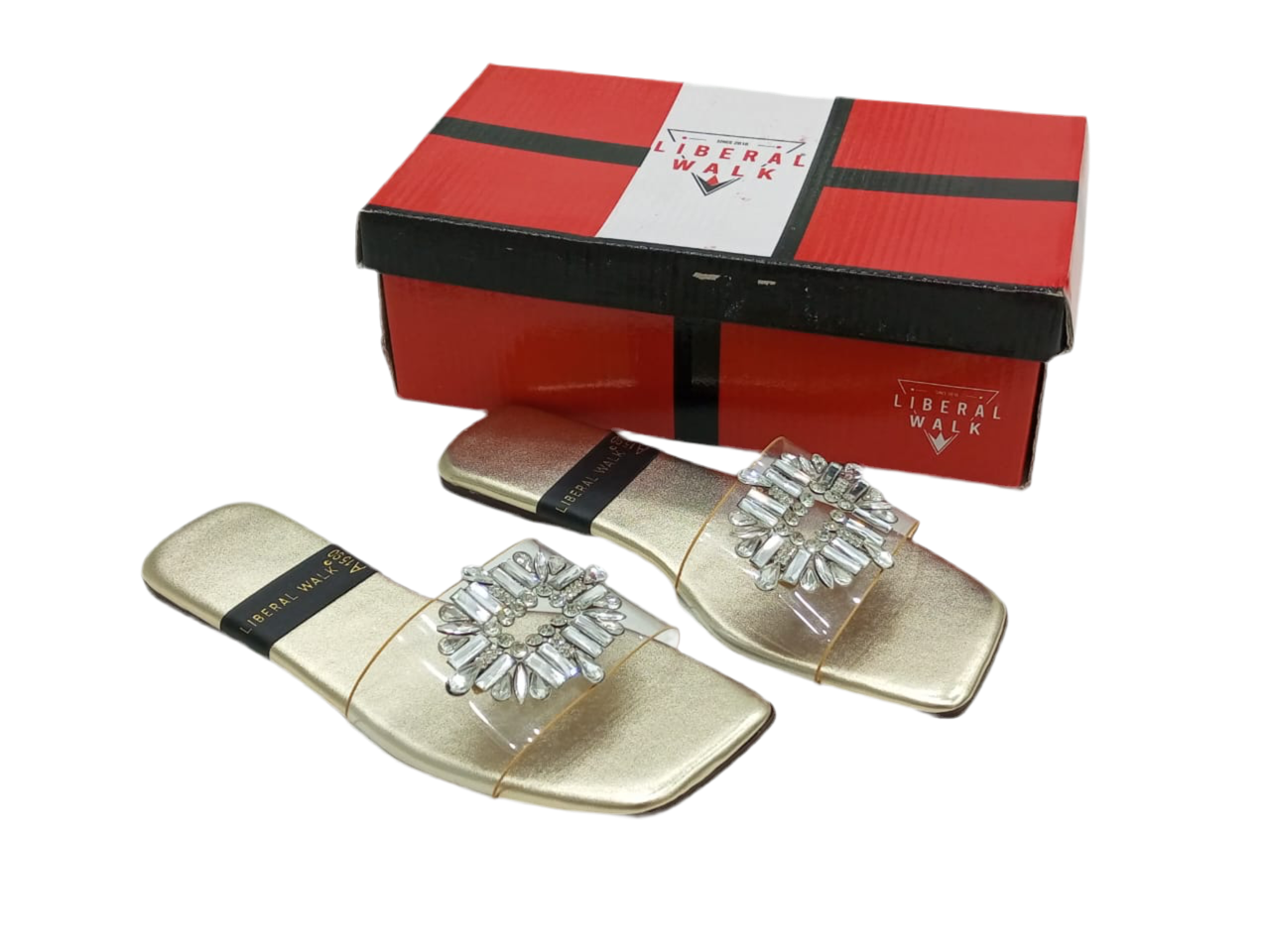 Transparent Crystal Motif Slippers A-1590