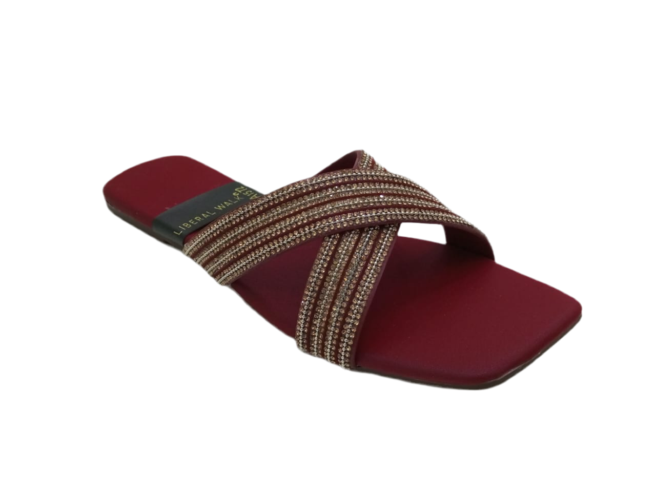 Beaded Cross Strap Ladies Slippers A-1572