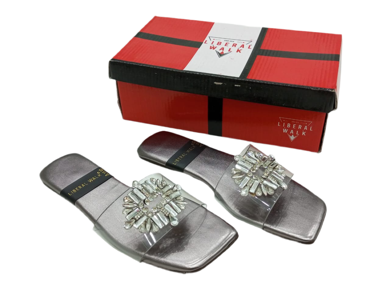 Transparent Crystal Motif Slippers A-1590