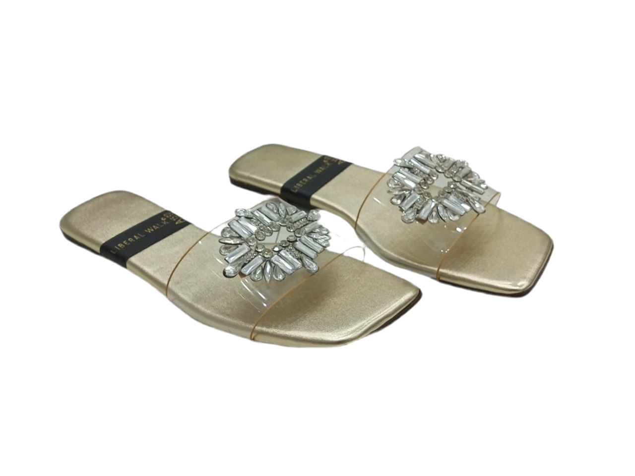 Transparent Crystal Motif Slippers A-1590