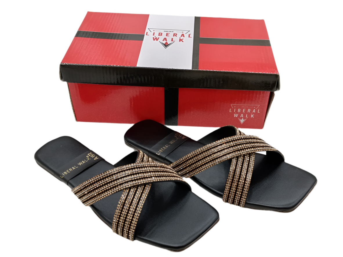 Beaded Cross Strap Ladies Slippers A-1572