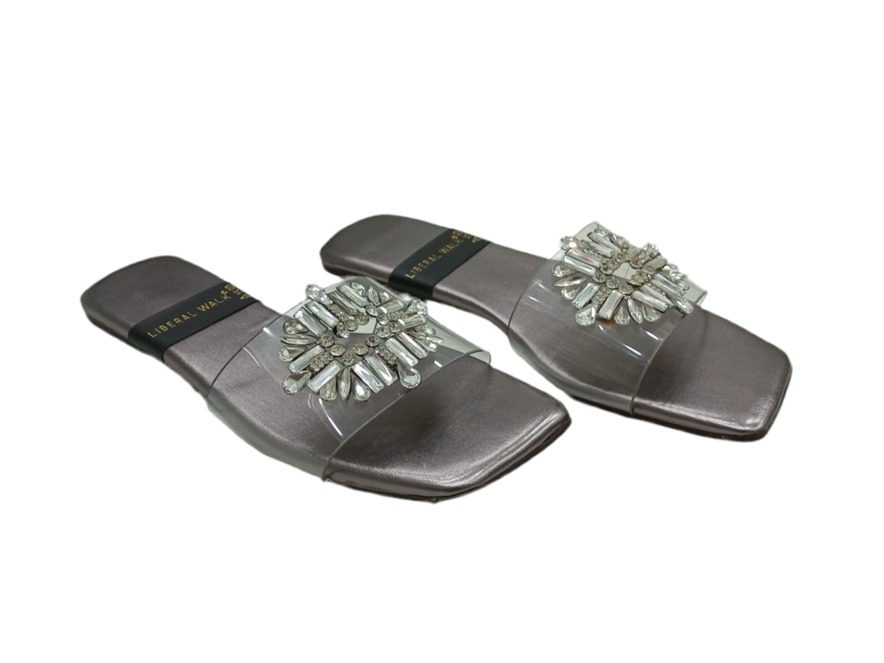 Transparent Crystal Motif Slippers A-1590