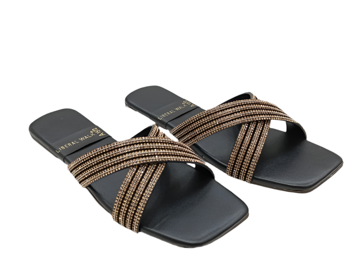 Beaded Cross Strap Ladies Slippers A-1572