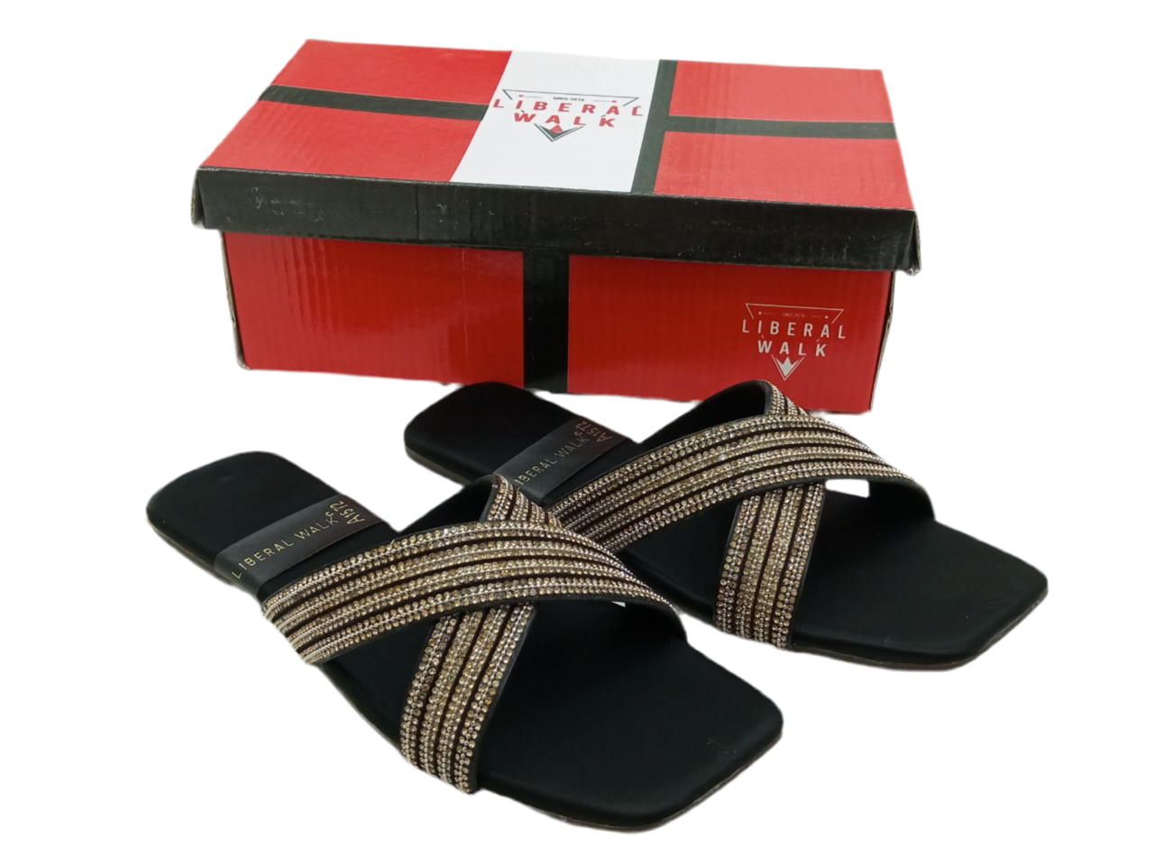 Beaded Cross Strap Ladies Slippers A-1572