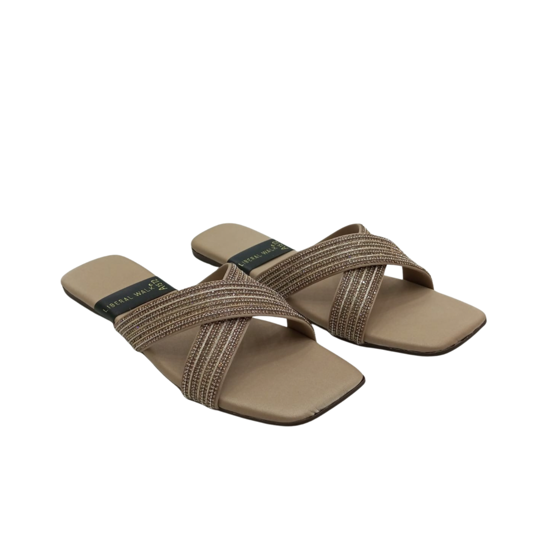 Beaded Cross Strap Ladies Slippers A-1572