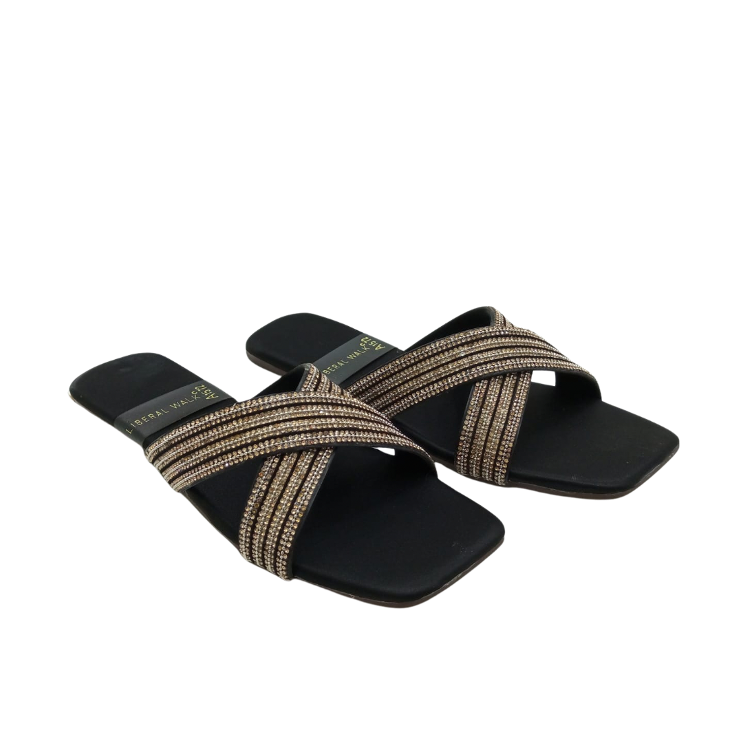 Beaded Cross Strap Ladies Slippers A-1572