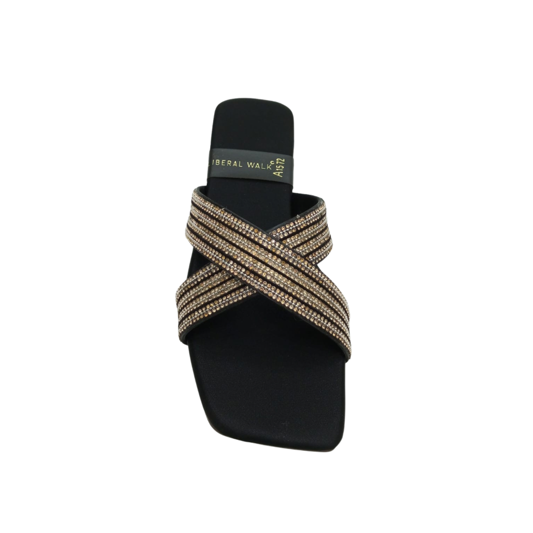 Beaded Cross Strap Ladies Slippers A-1572