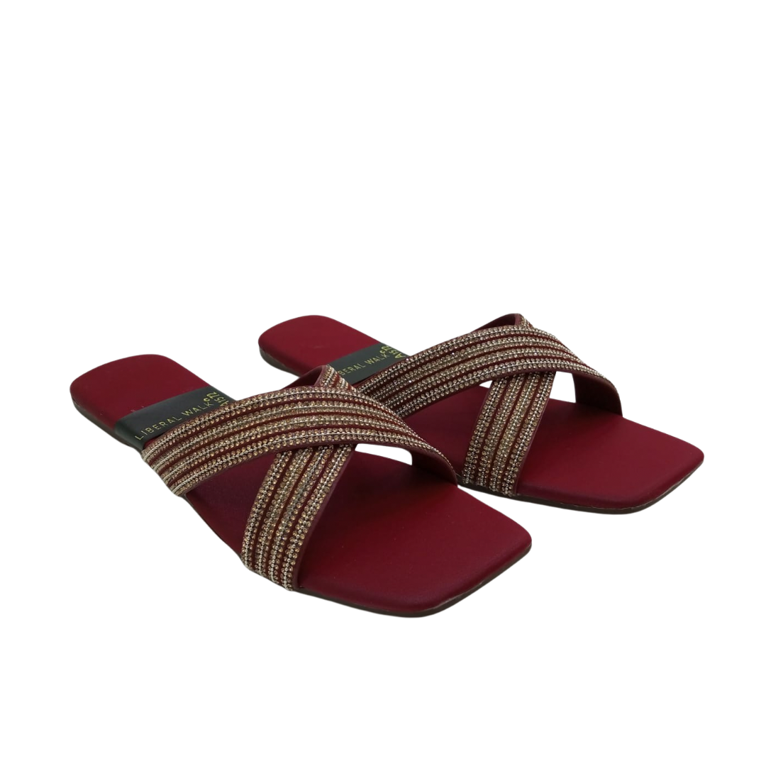 Beaded Cross Strap Ladies Slippers A-1572