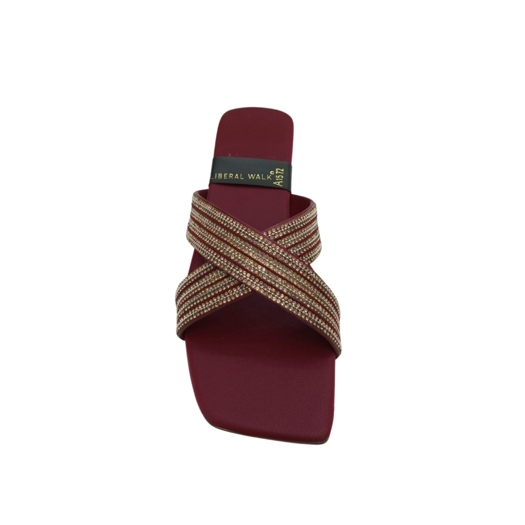 Beaded Cross Strap Ladies Slippers A-1572