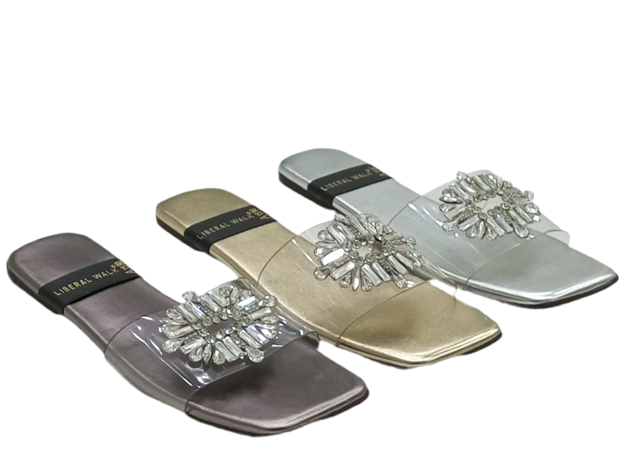 Transparent Crystal Motif Slippers A-1590