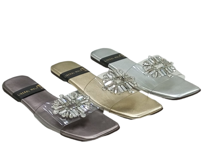 Transparent Crystal Motif Slippers A-1590