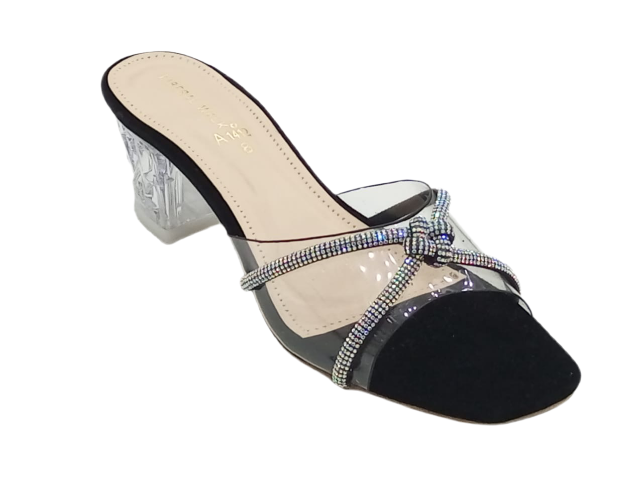 Block Heel With A Glitter Bow A-1412