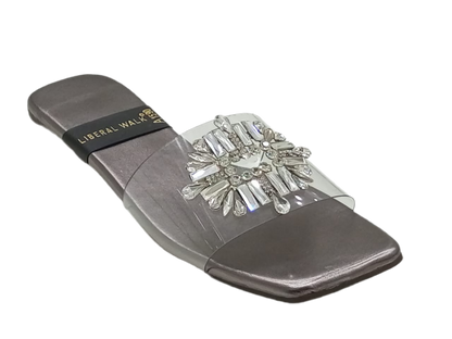 Transparent Crystal Motif Slippers A-1590