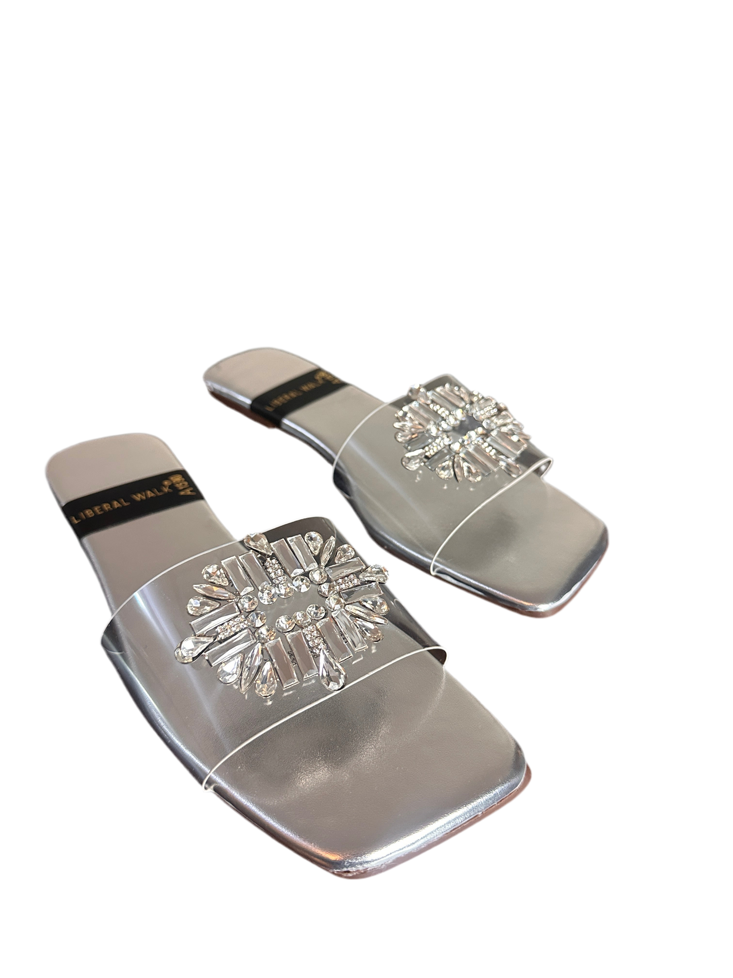 Transparent Crystal Motif Slippers A-1590