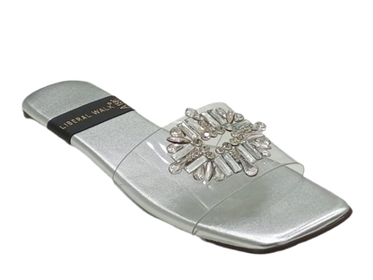 Transparent Crystal Motif Slippers A-1590