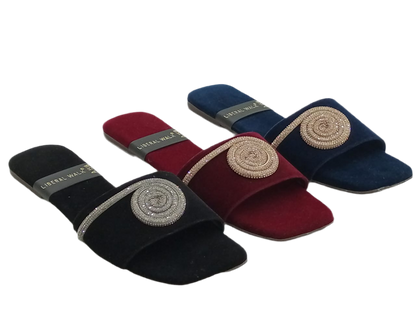 Spiral Design Velvet Flat Slippers - A-1518